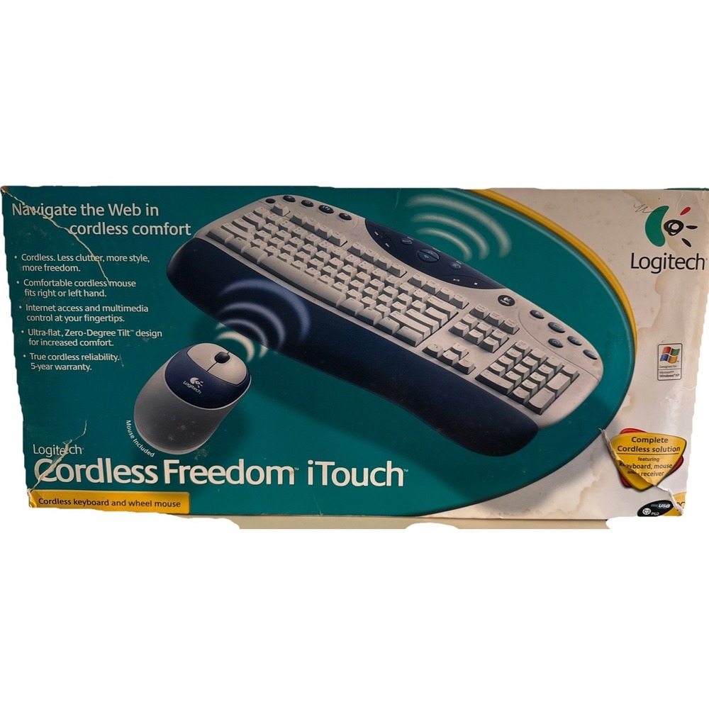 Vintage Logitech Cordless Freedom iTouch Keyboard Mouse Set
